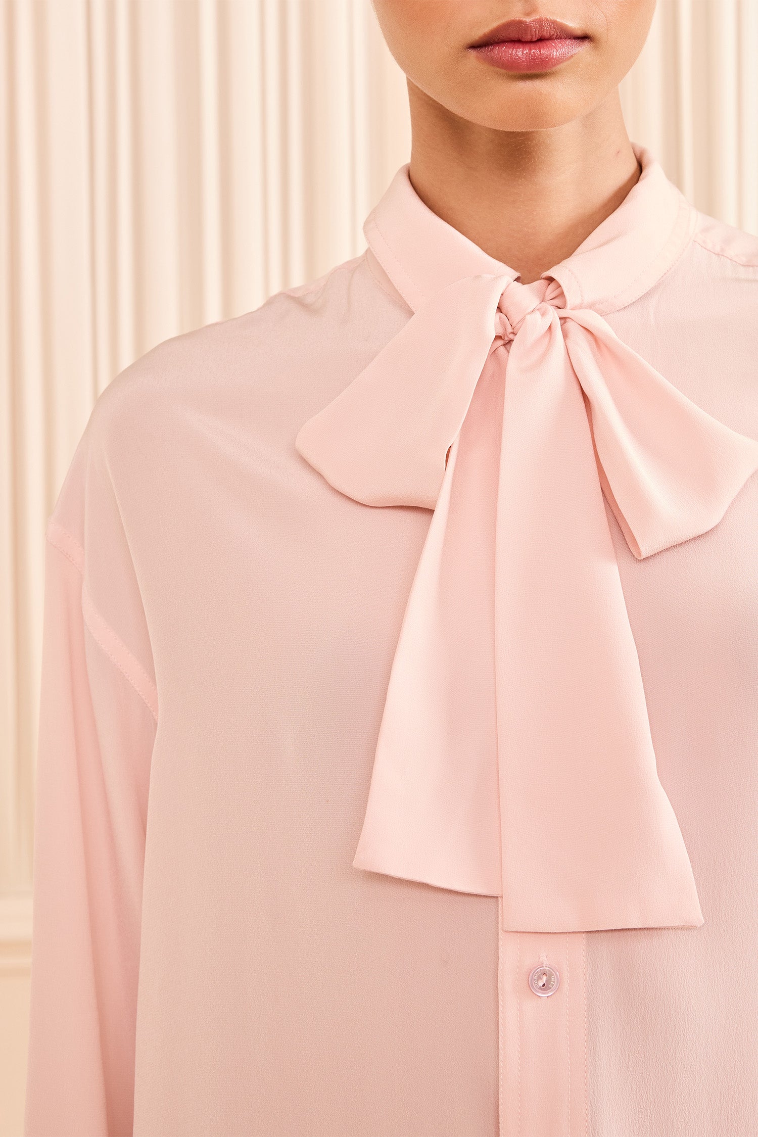 Lise Long Sleeve Silk Blouse - Powder