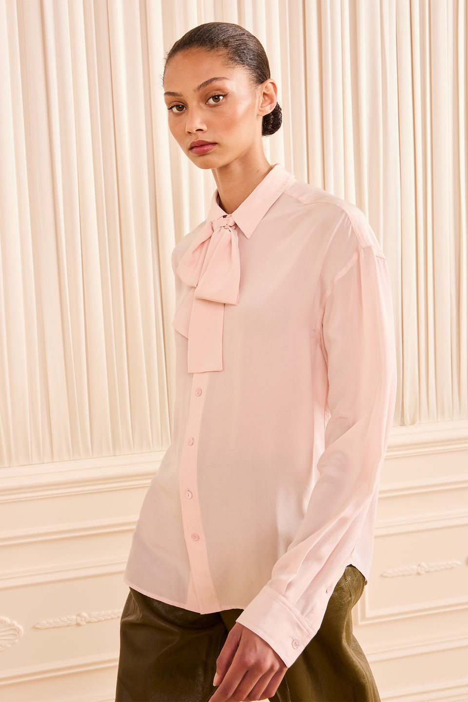 Lise Long Sleeve Silk Blouse - Powder