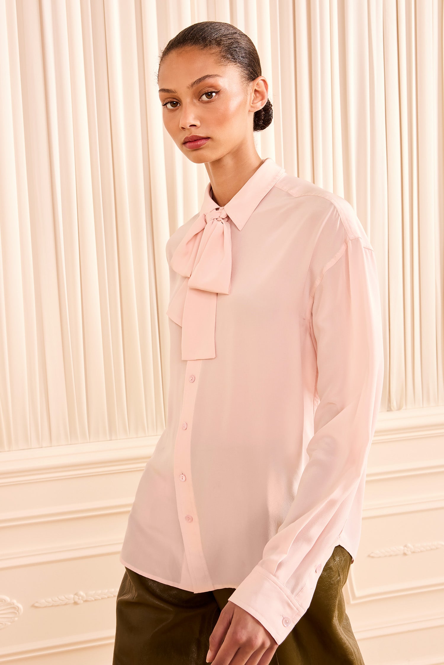 Lise Long Sleeve Silk Blouse - Powder