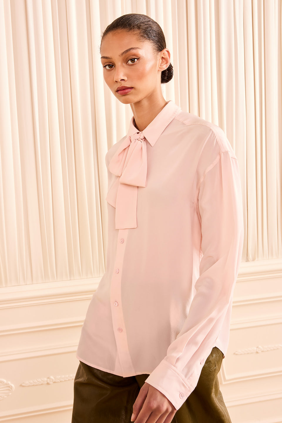 Lise Long Sleeve Silk Blouse - Powder