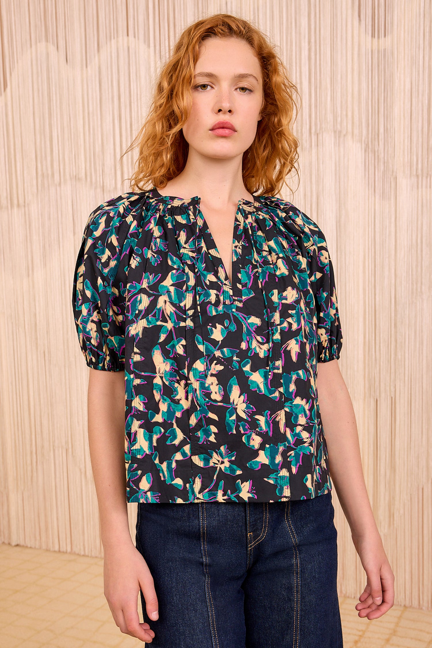 【美品】yilon Joli flower blouse black I-15199WL-SJO-AN_BLACK-