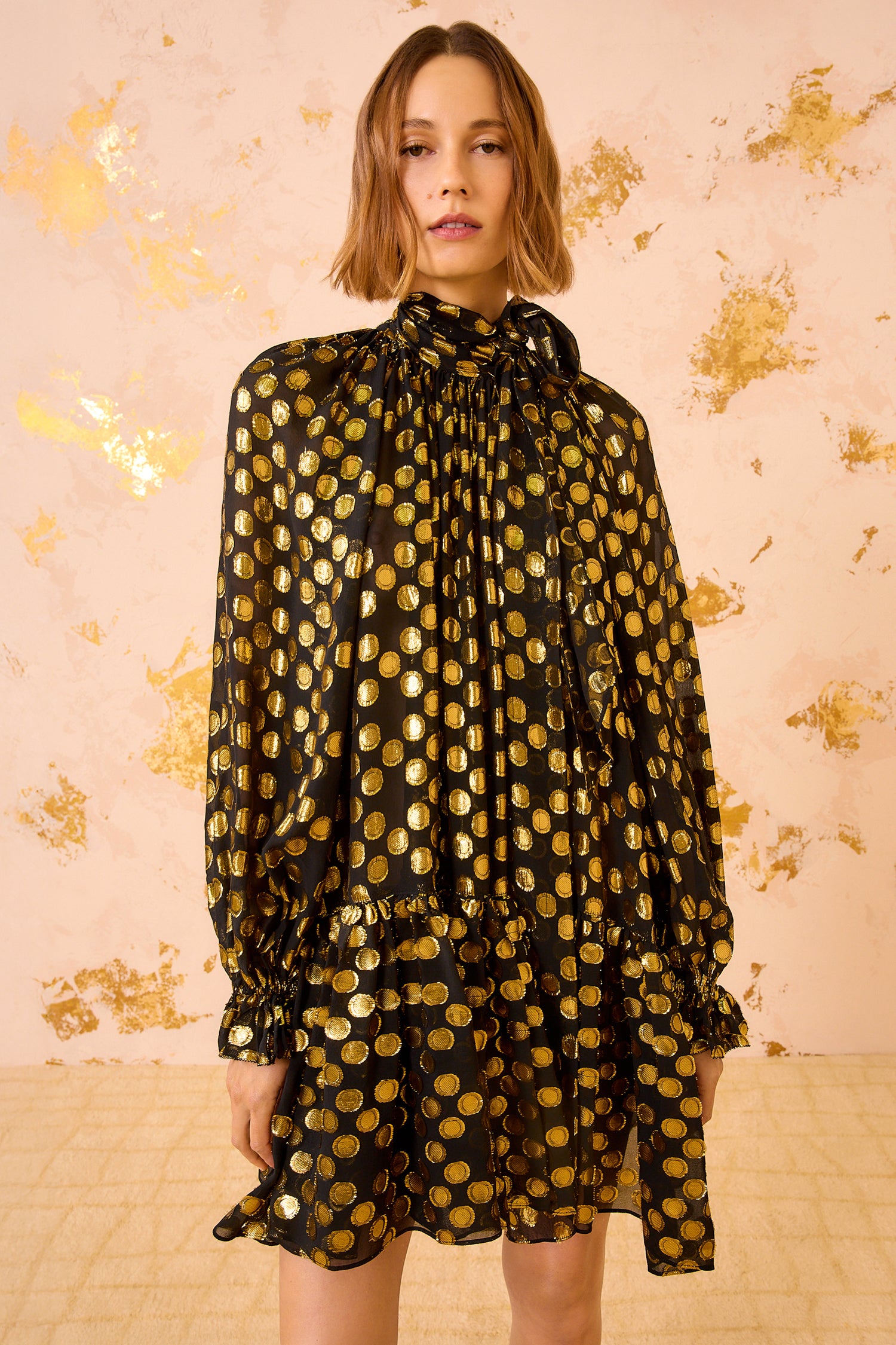Loretta Silk Long Sleeve Mini Dress - Obsidian