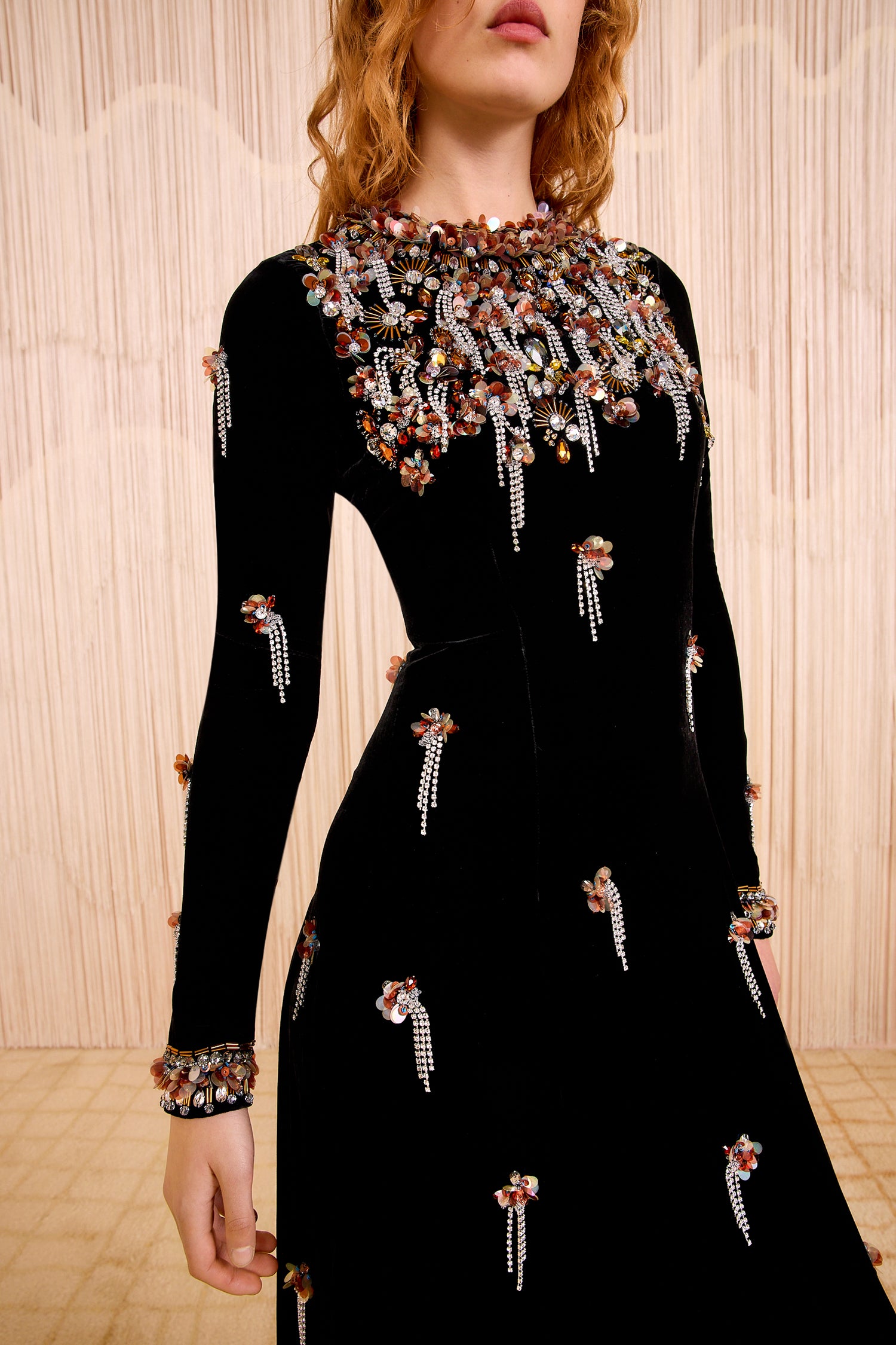 Loulou Swarovski Velvet Embroidery Dress - Noir