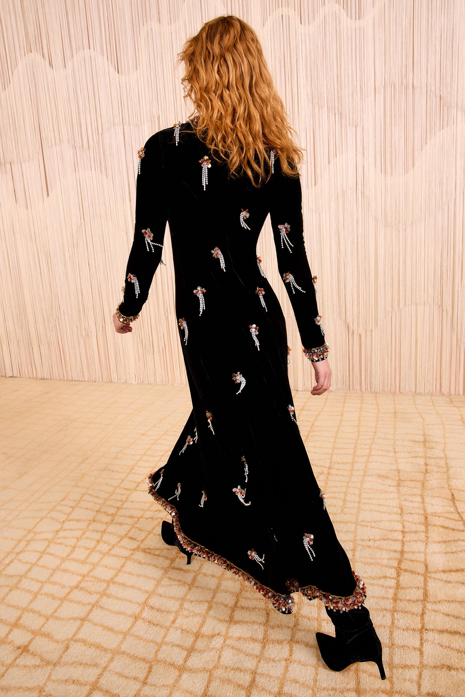 Ulla Johnson Loulou Swarovski Velvet Embroidery Dress - Noir