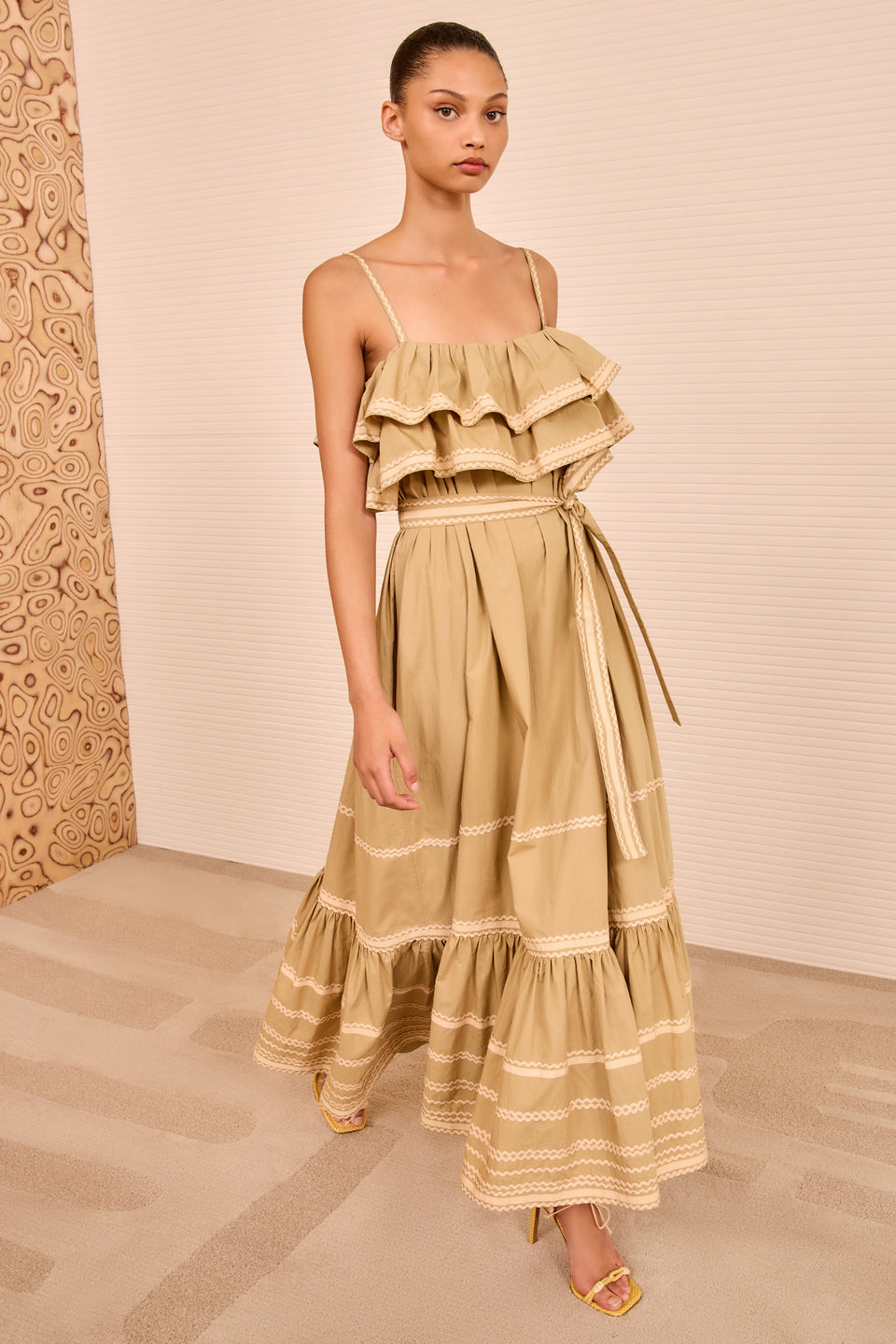 Lucian Waist Tie Long Dress - Sand