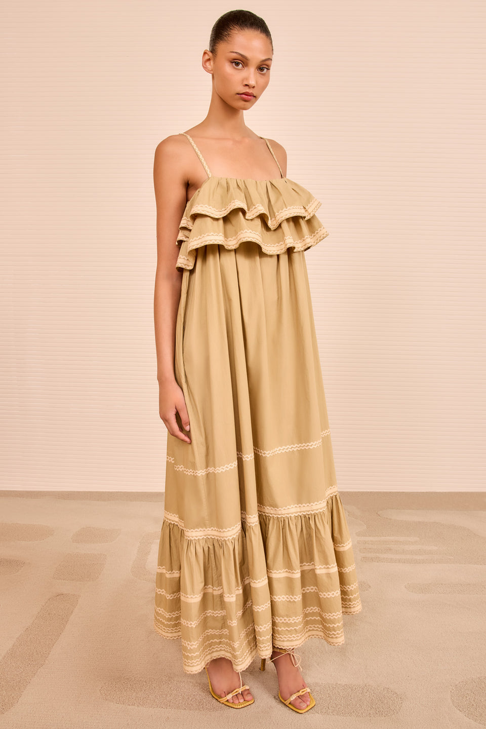 Lucian Waist Tie Long Dress - Sand