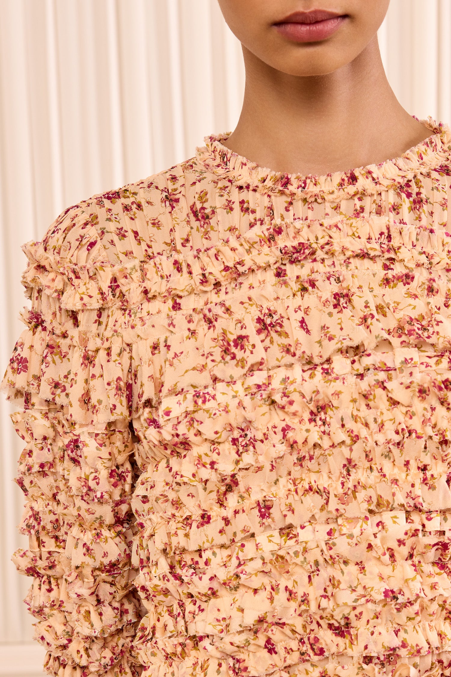 Ulla Johnson Mabel Short Sleeve Silk Top - Blush Mille Fleur