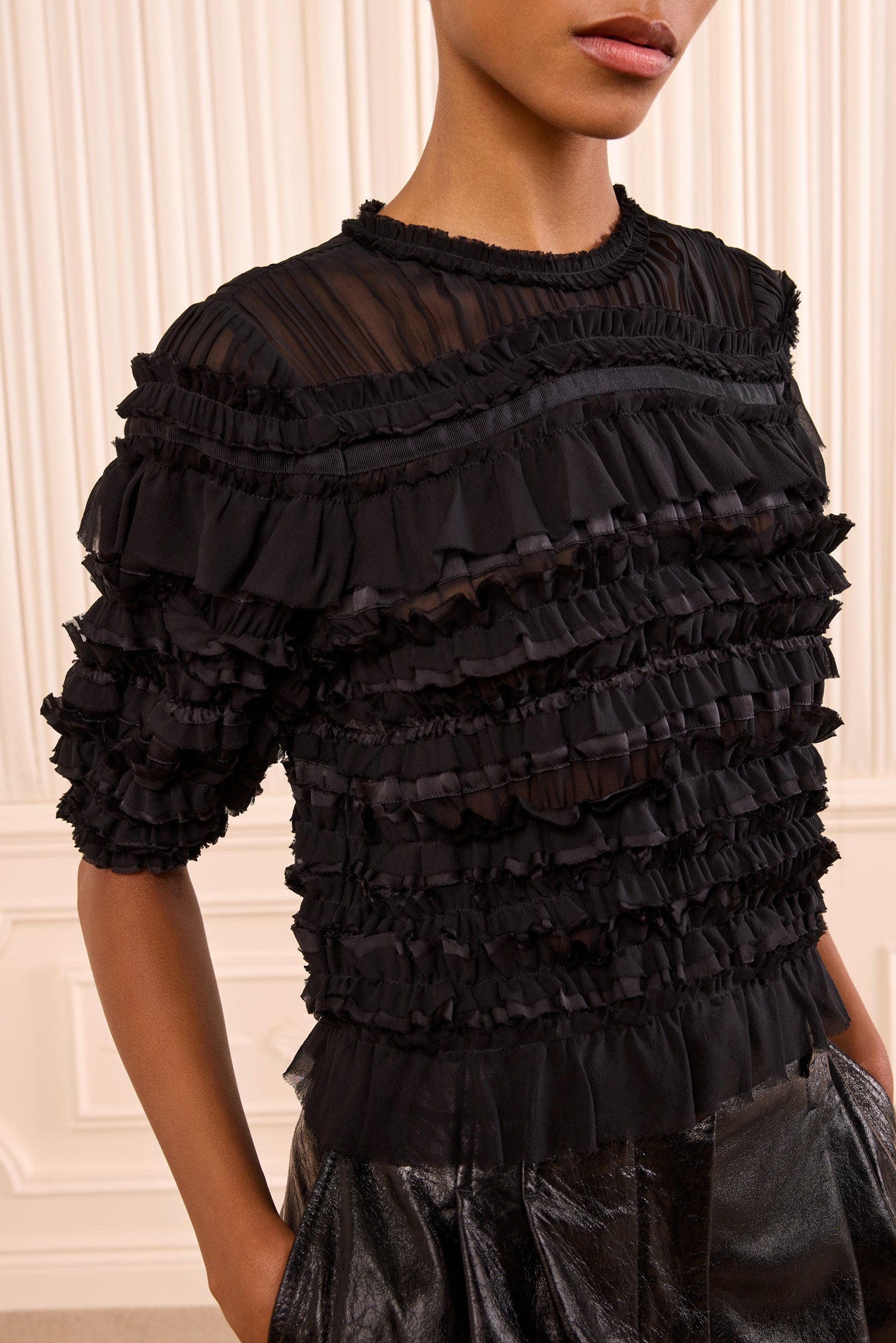 Ulla Johnson Mabel Short Sleeve Silk Top - Noir