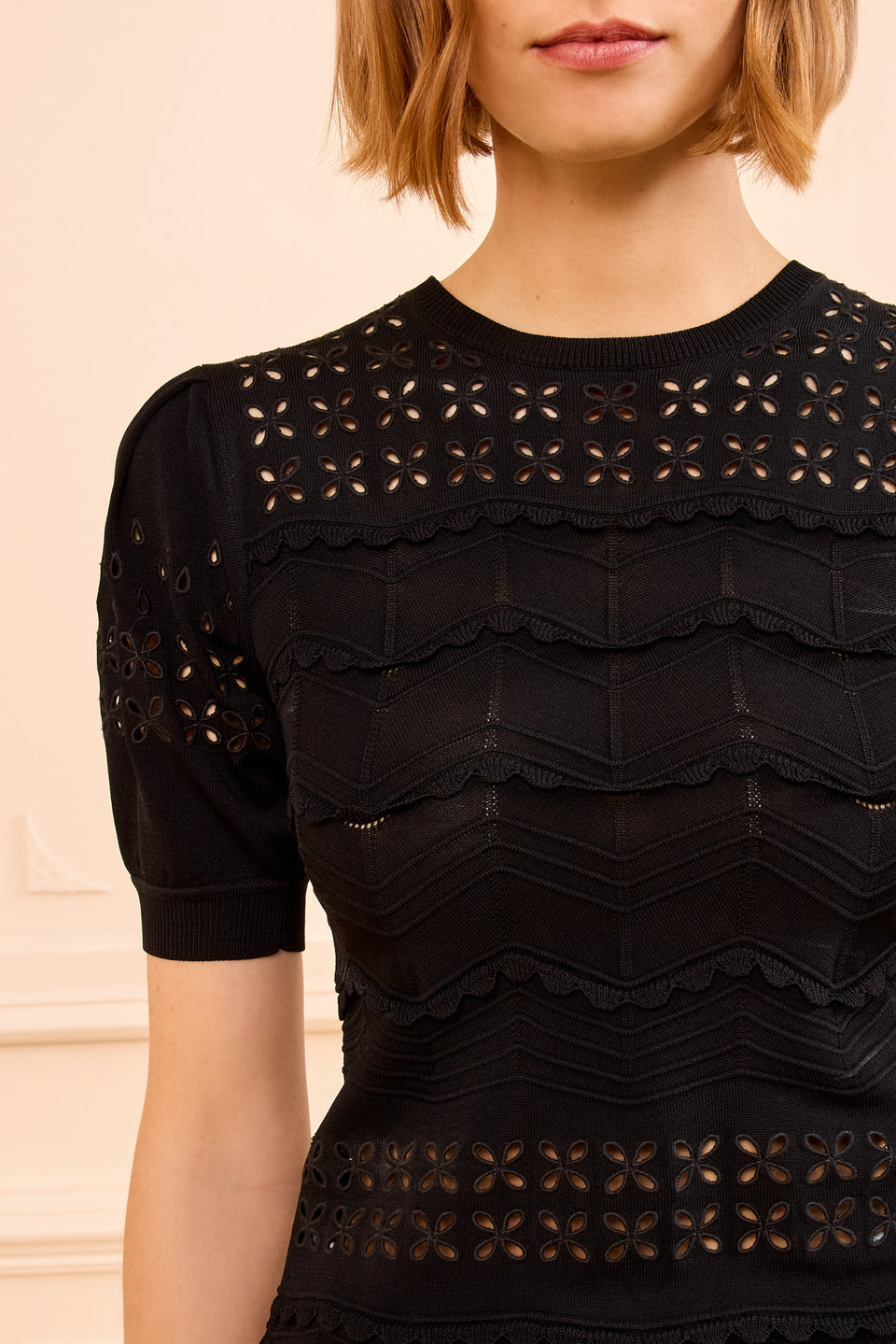 Marcelena Eyelet Knit Top - Noir