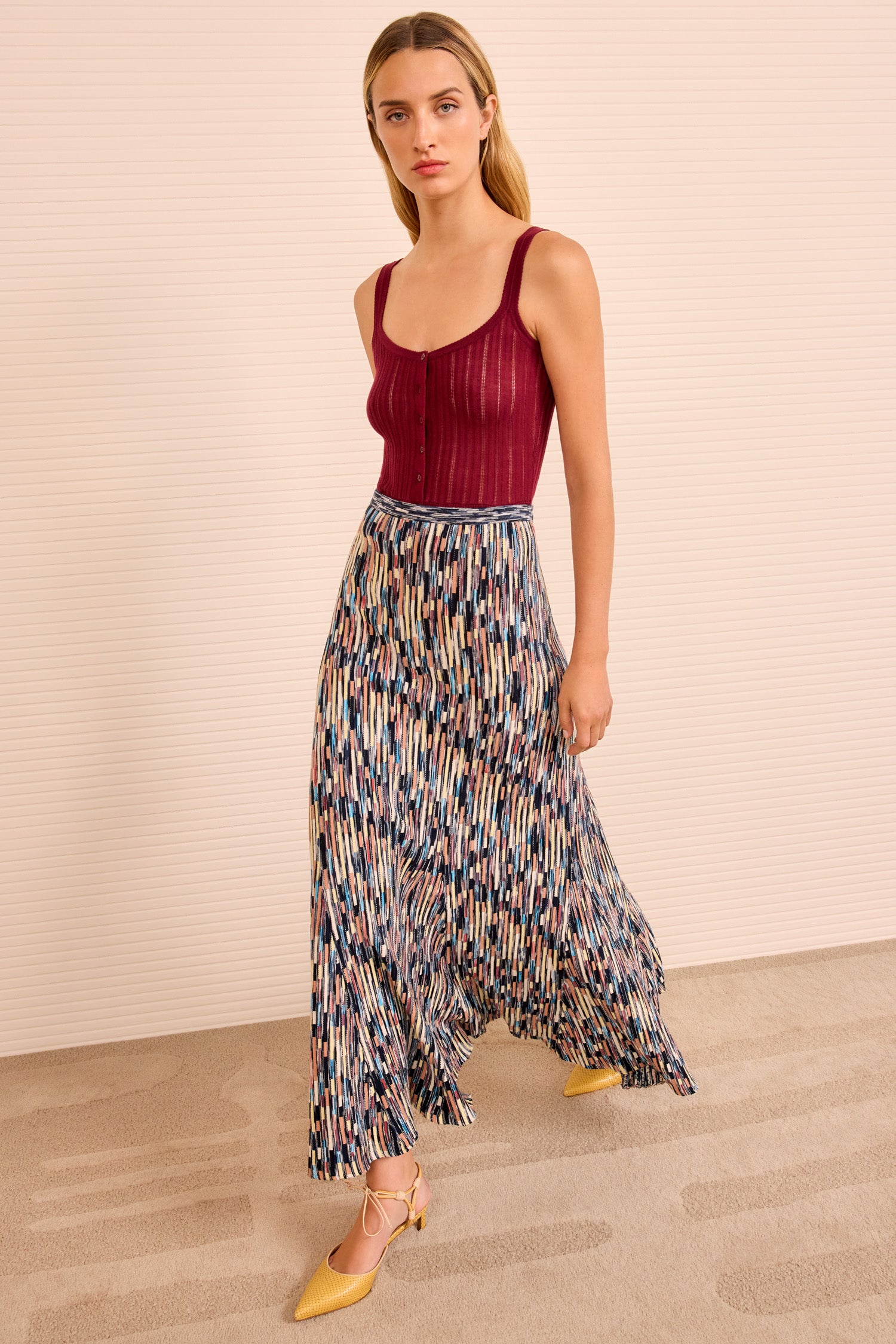 Marceline Multicolor Long Skirt - Oasis Knitted Cotton A-Line Maxi