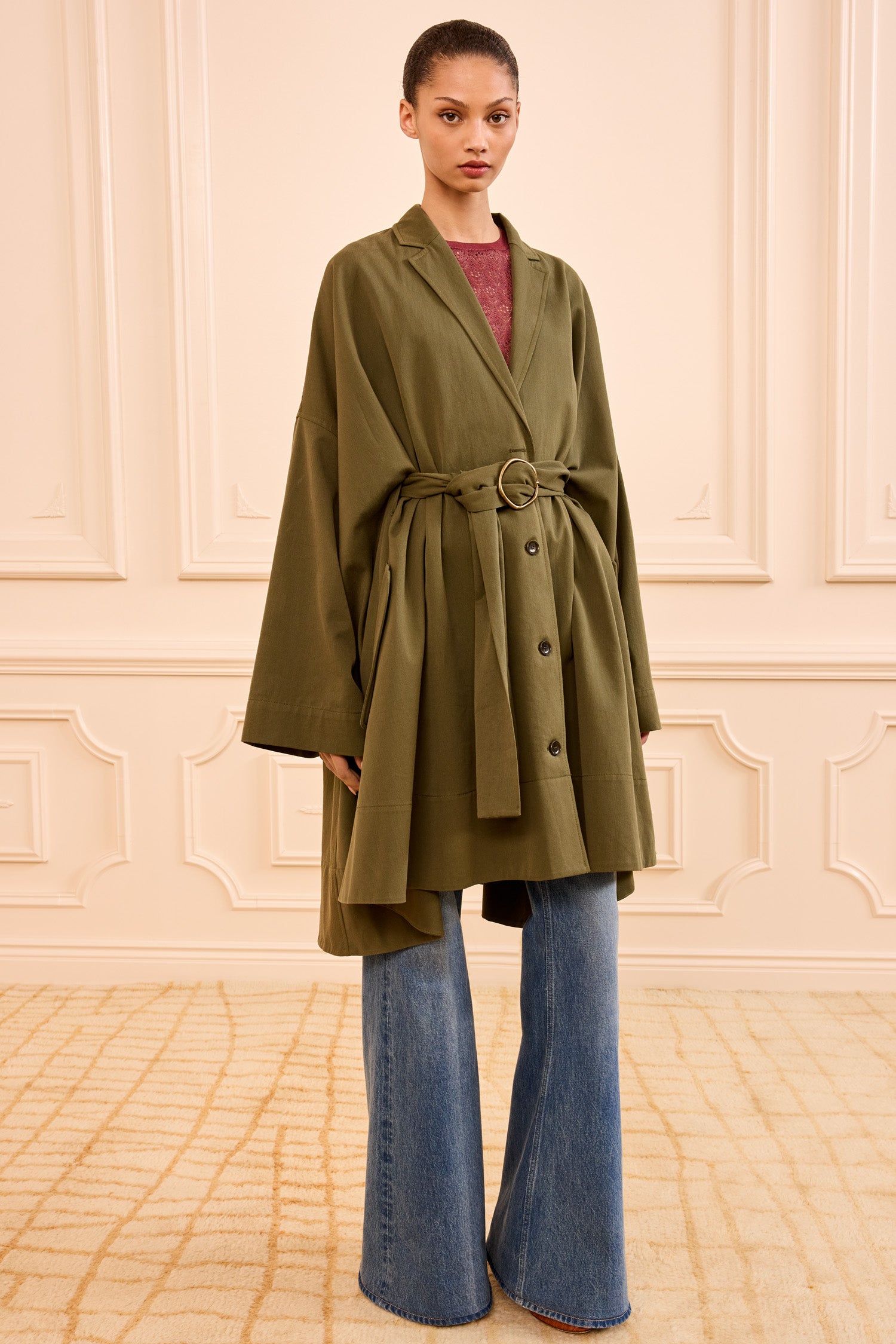 Margaux Belted Coat - Pinon Green Cotton Trench Coat - Ulla Johnson