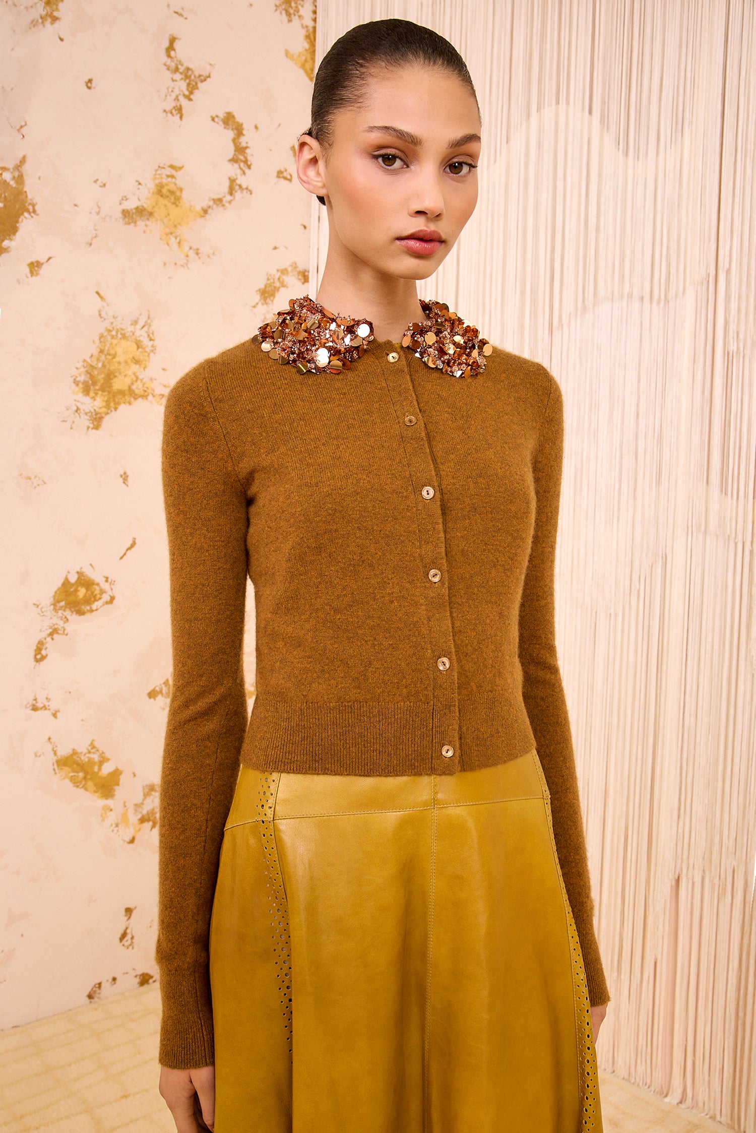 Ulla Johnson Margaux Embroidered Cashmere Cardigan - Umber