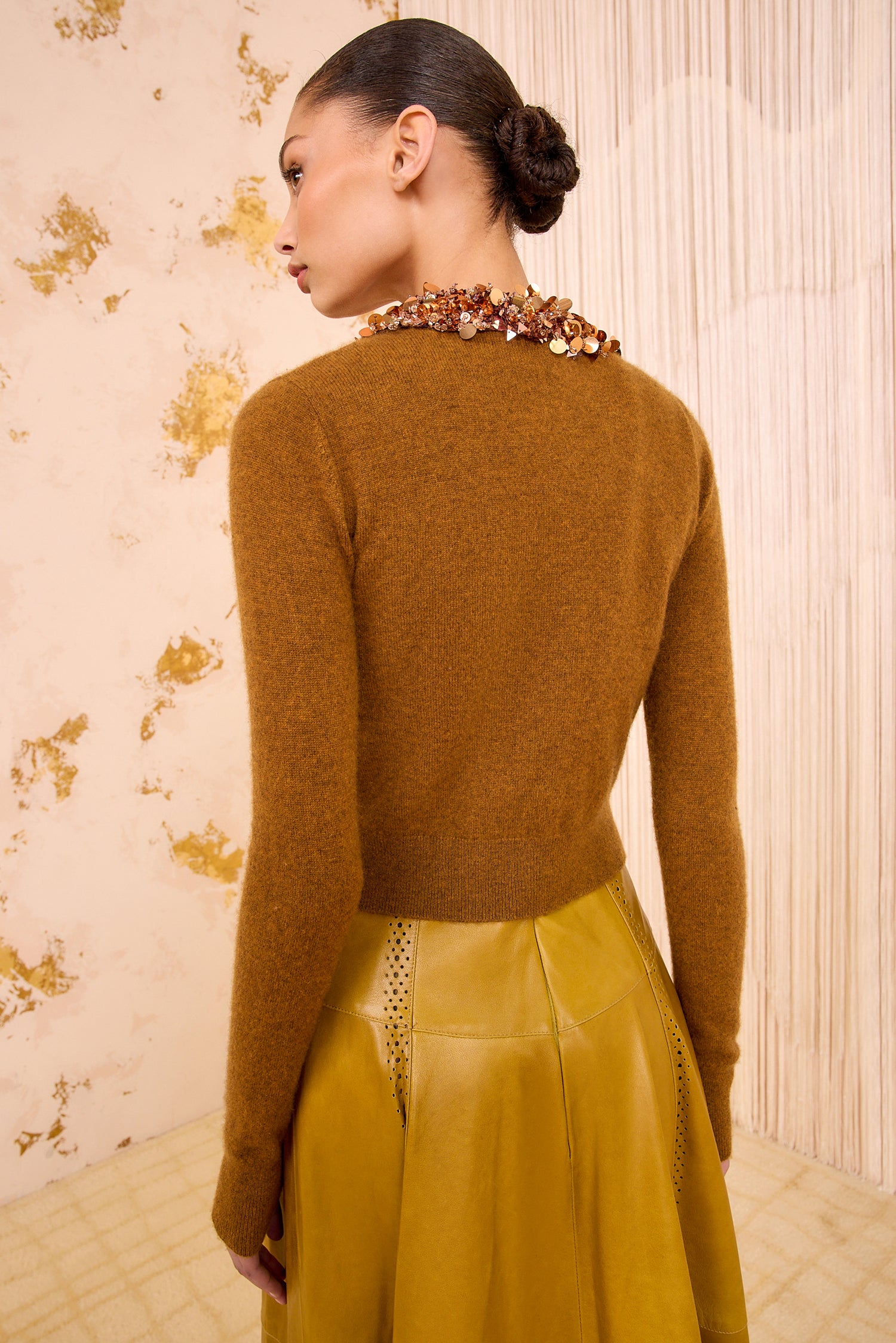 Margaux Embroidered Cashmere Cardigan - Umber