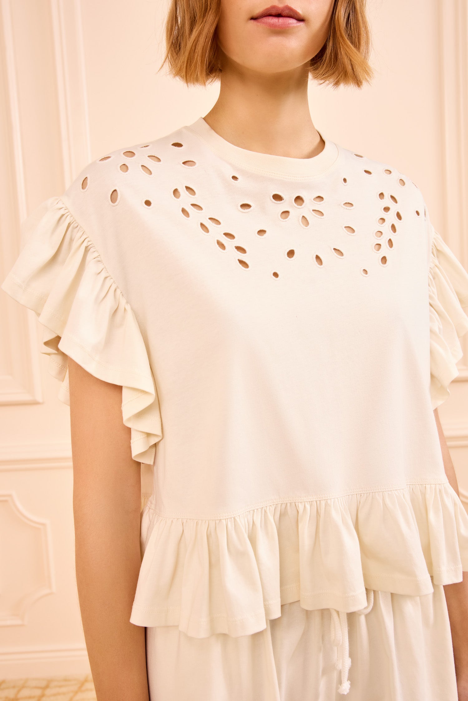 Mariana Top with Peplum - Cowrie White Boxy Jersey T-Shirt - Ulla