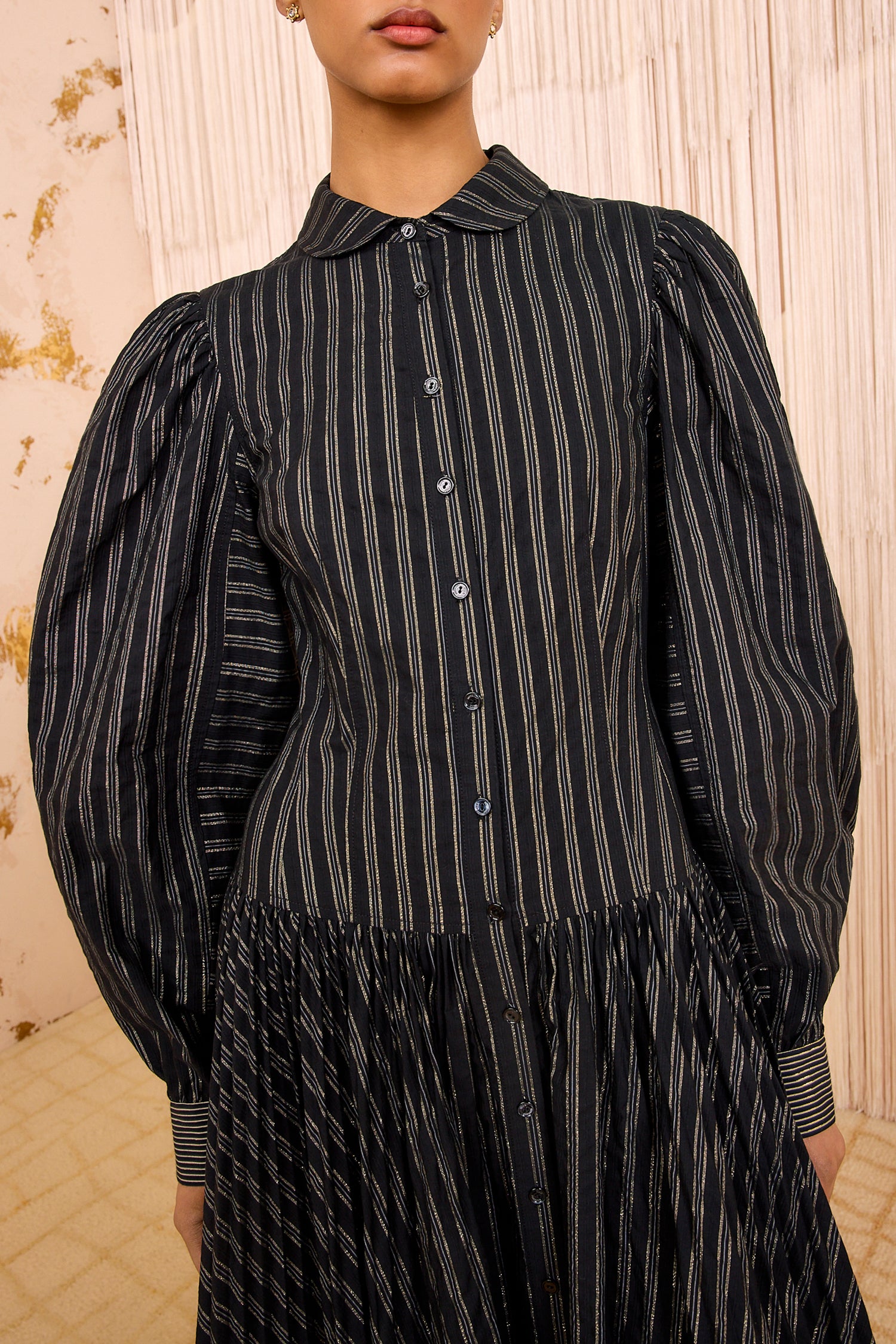 Mariela Long Sleeve Lurex Shirt Dress - Lapis Stripe