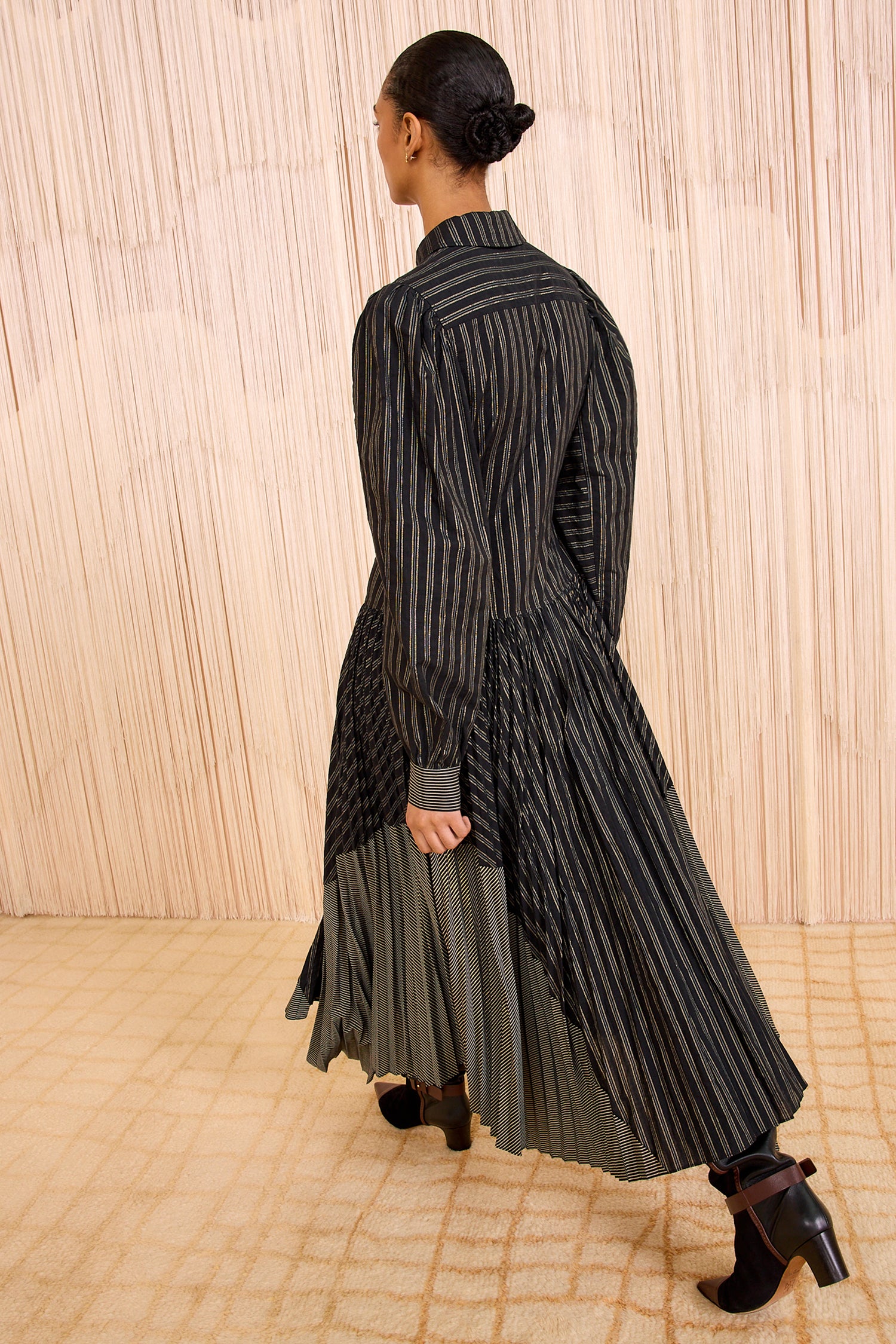 Mariela Long Sleeve Lurex Shirt Dress - Lapis Stripe