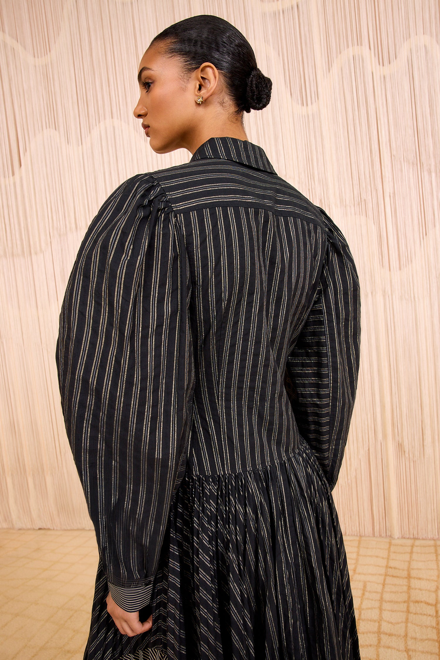 Mariela Long Sleeve Lurex Shirt Dress - Lapis Stripe
