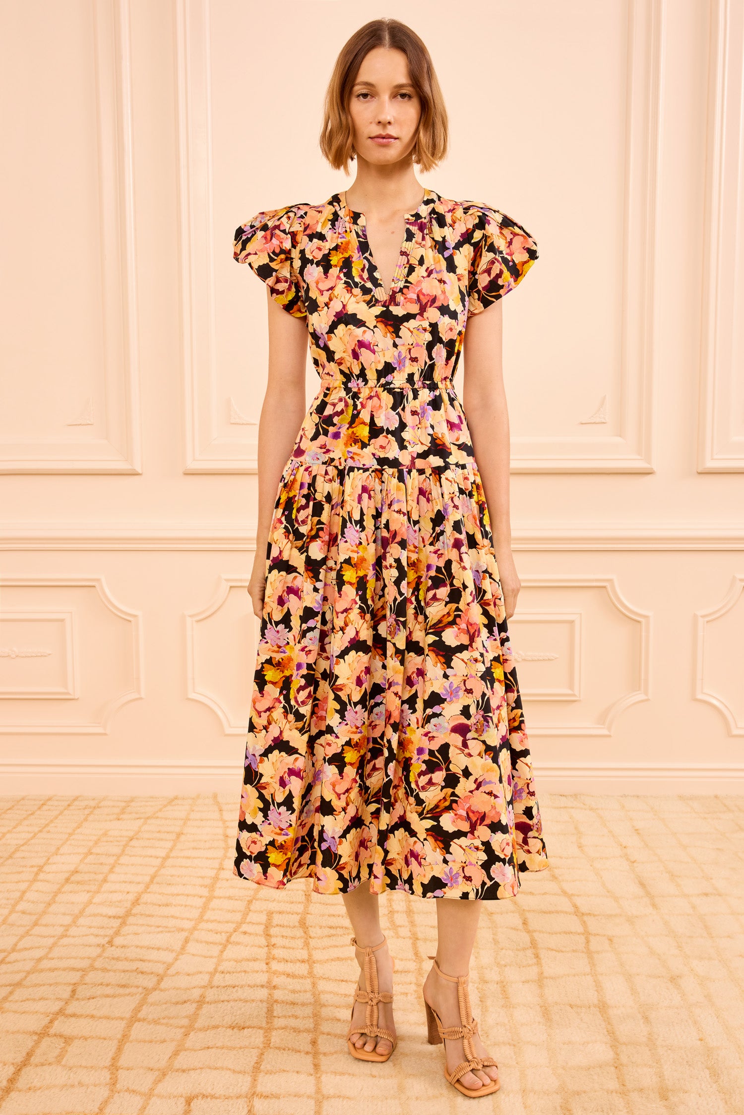 Marin Cotton Midi Dress - Night Bloom