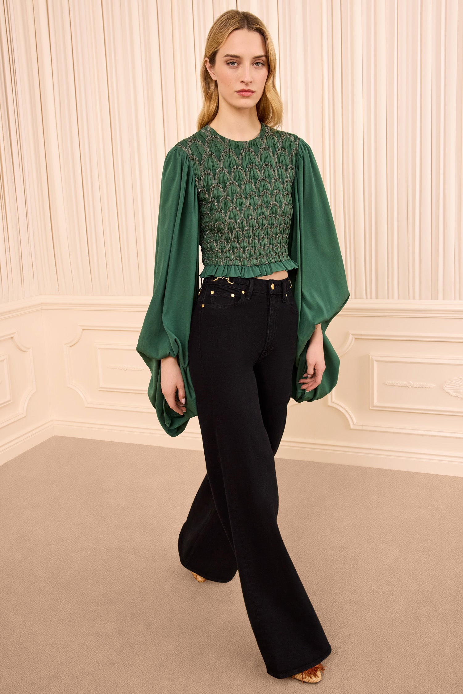 Ulla Johnson Marlene LS Smocked Blouse - Tourmaline