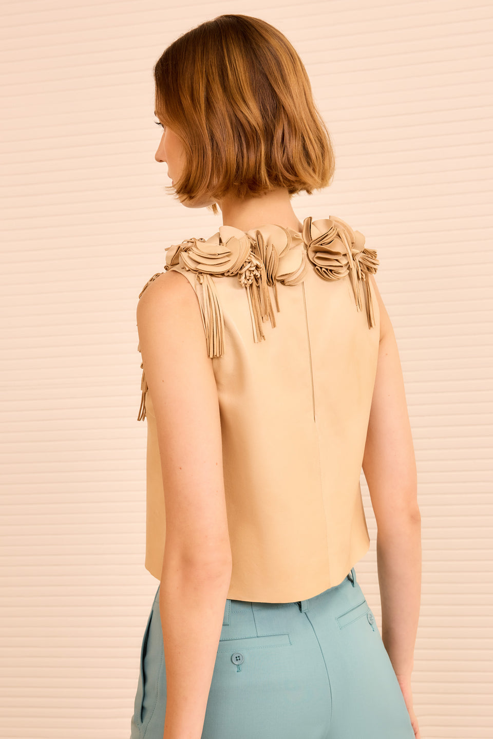 Marlowe Floral Applique Leather Top - Alabaster