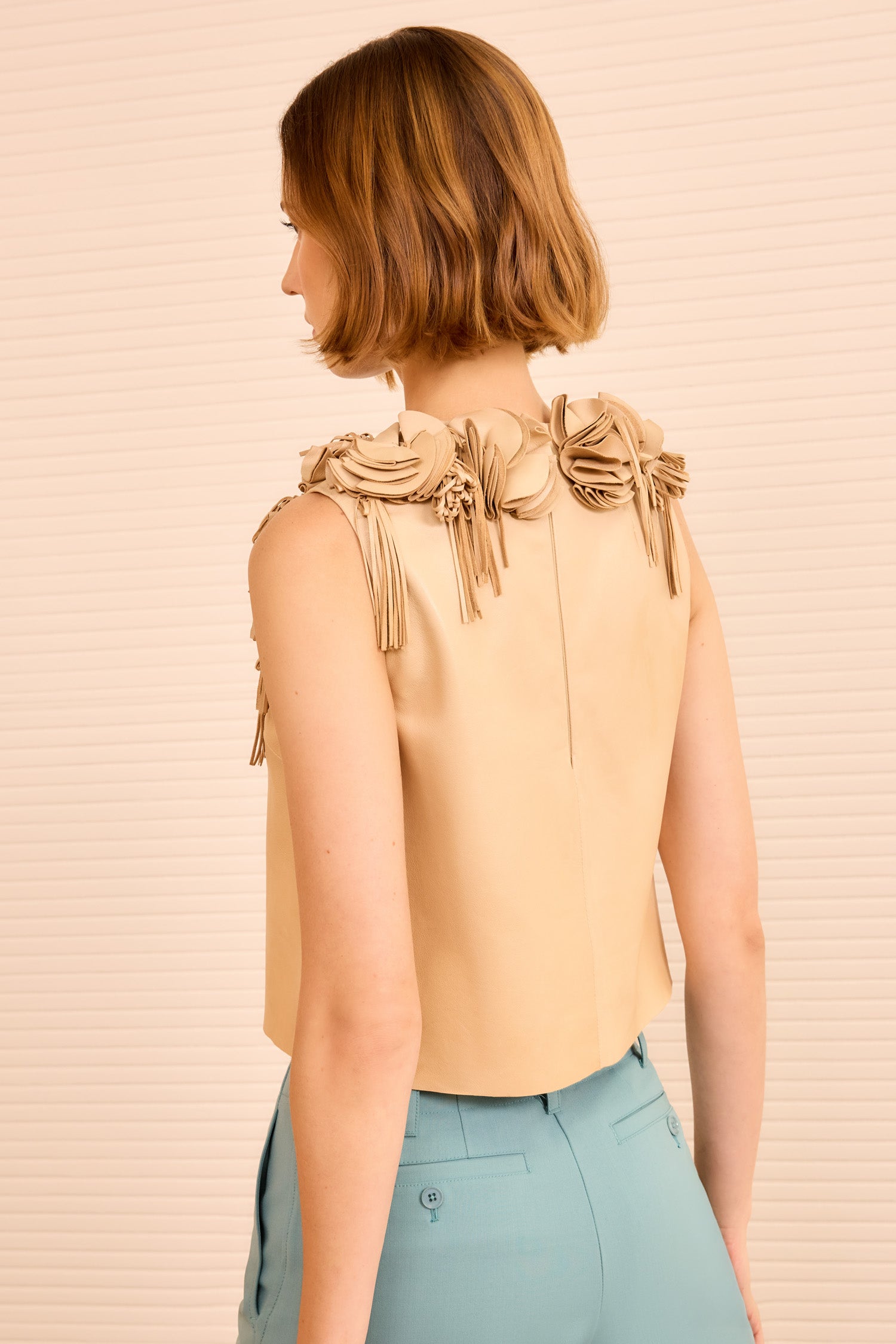 Ulla Johnson Marlowe Floral Applique Leather Top - Alabaster