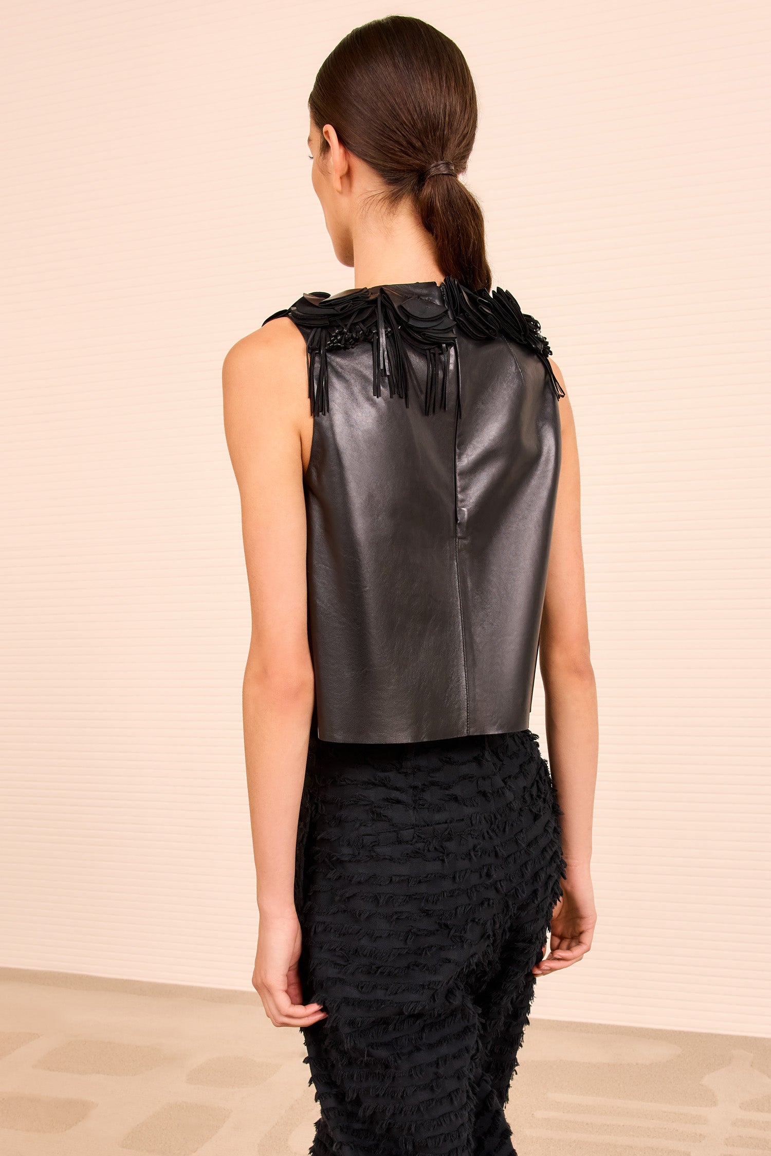 Ulla Johnson Marlowe Floral Applique Leather Top - Noir