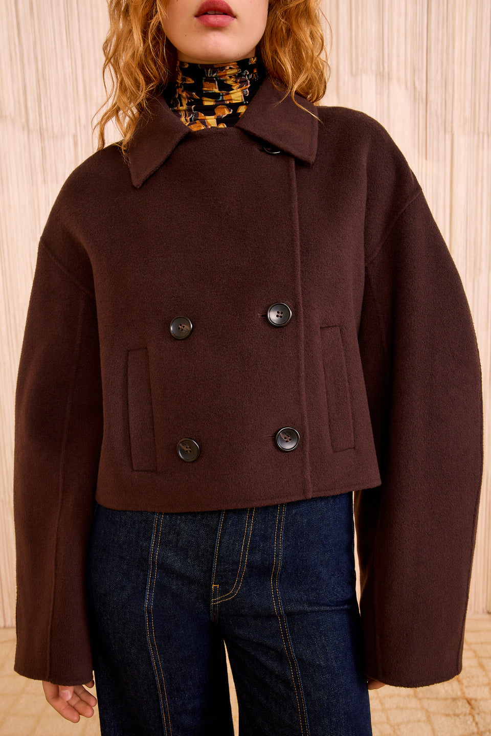 Marta Double Faced Wool Cropped Coat - Sable