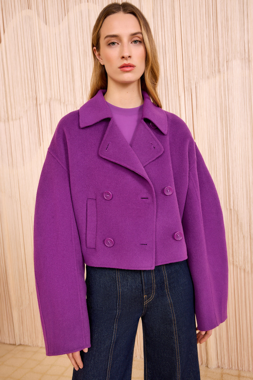 Marta Double Faced Wool Cropped Coat - Thistle