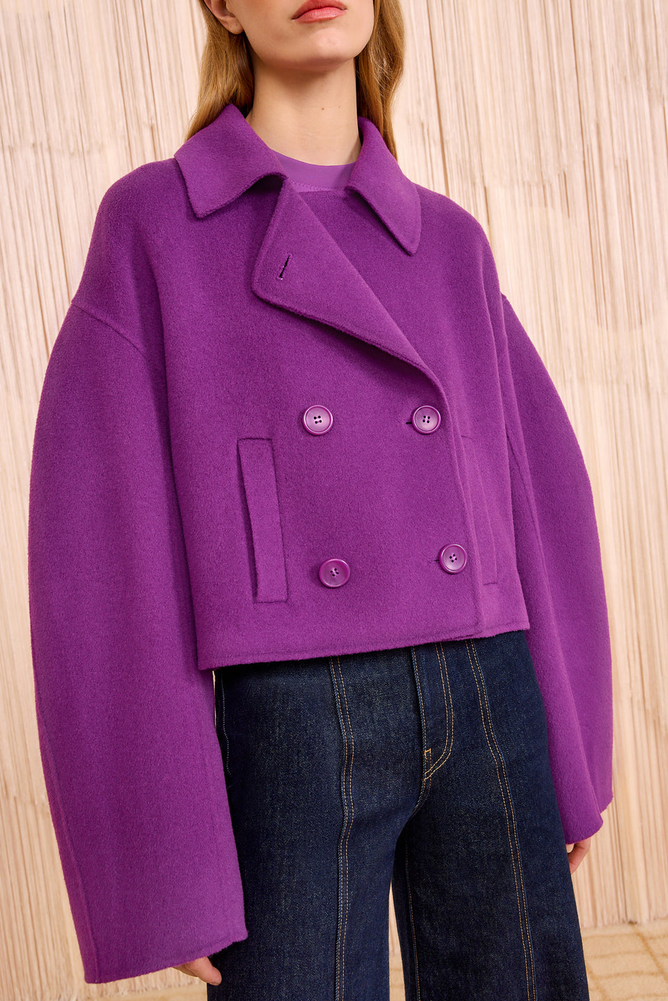 Marta Double Faced Wool Cropped Coat - Thistle