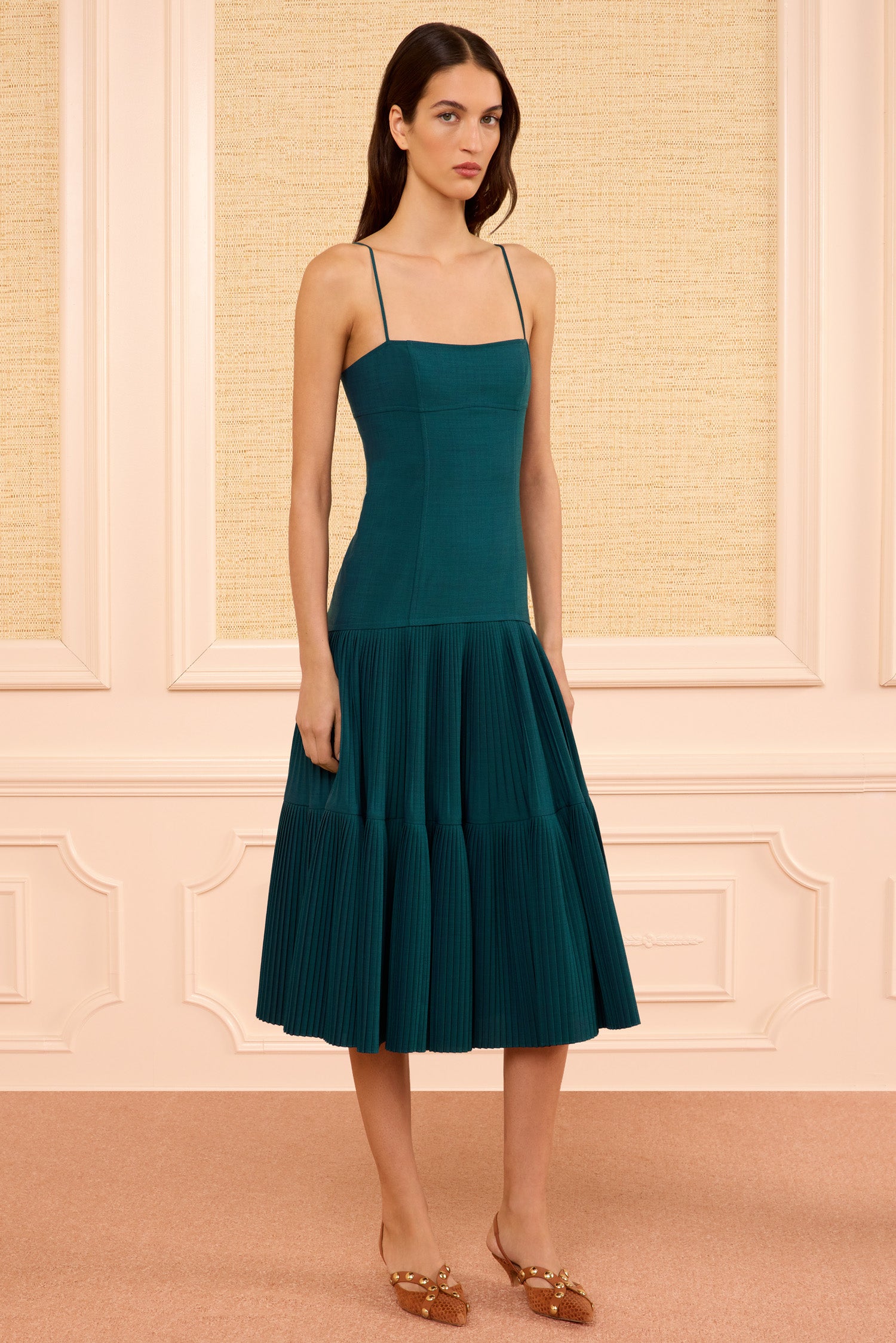 Ulla Johnson Matilda Pleated Wool Cami Dress - Verdite
