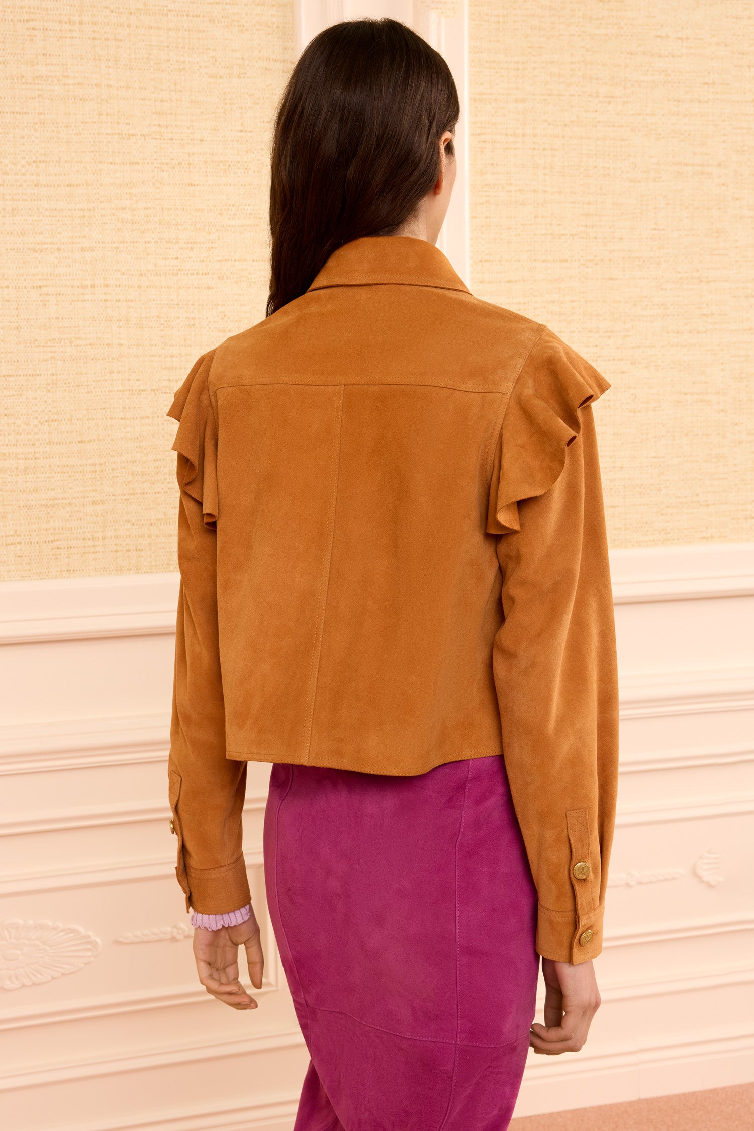 Ulla Johnson Matilde Ruffle Suede Jacket - Cognac