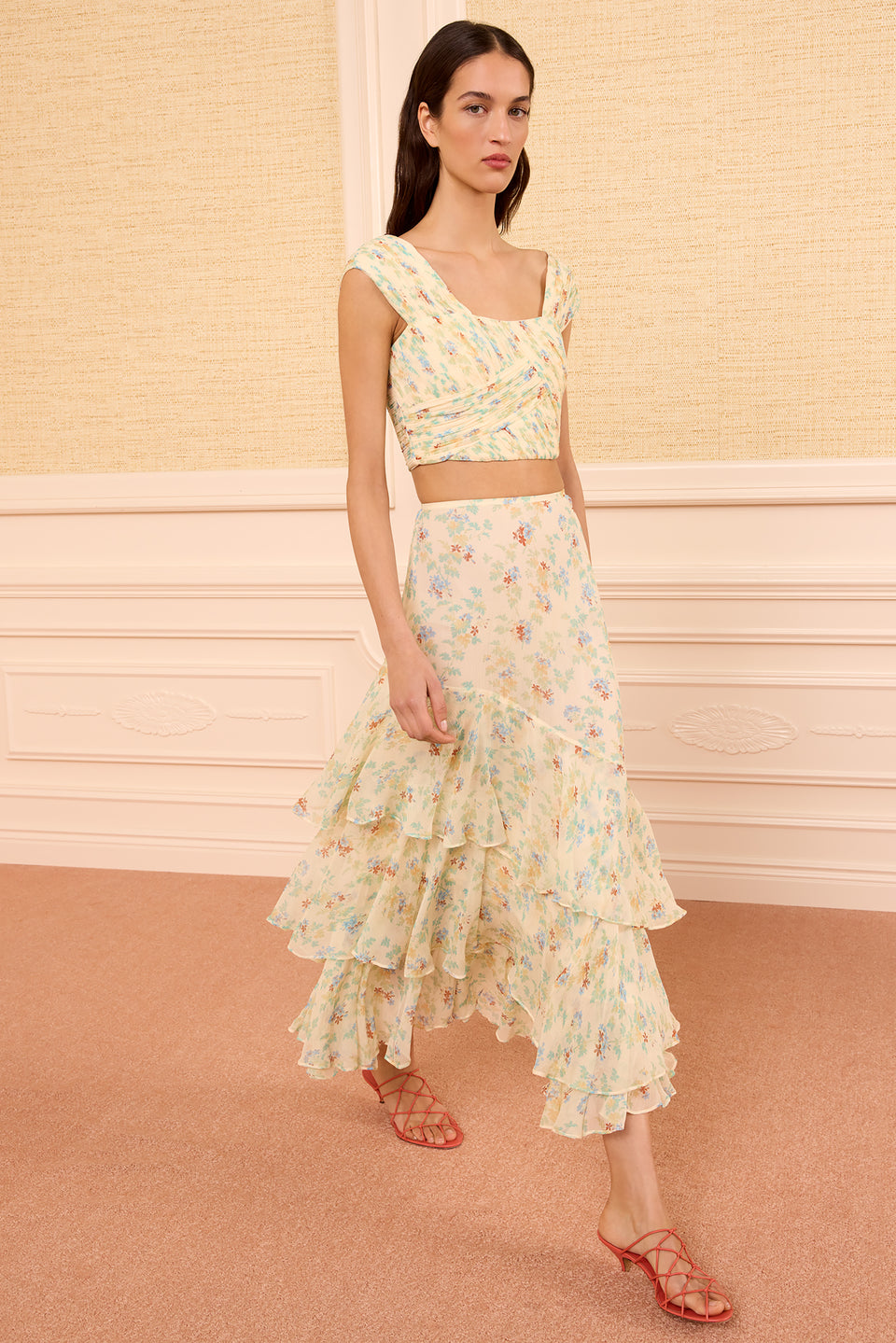 Meadow Silk Midi Skirt - Moon Petal