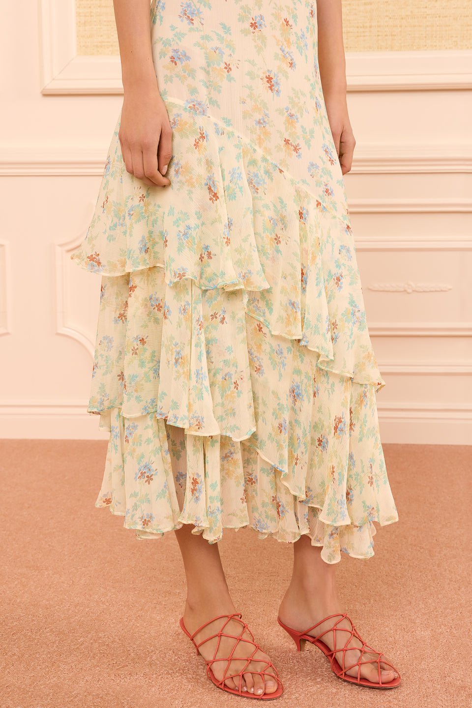 Meadow Silk Midi Skirt - Moon Petal