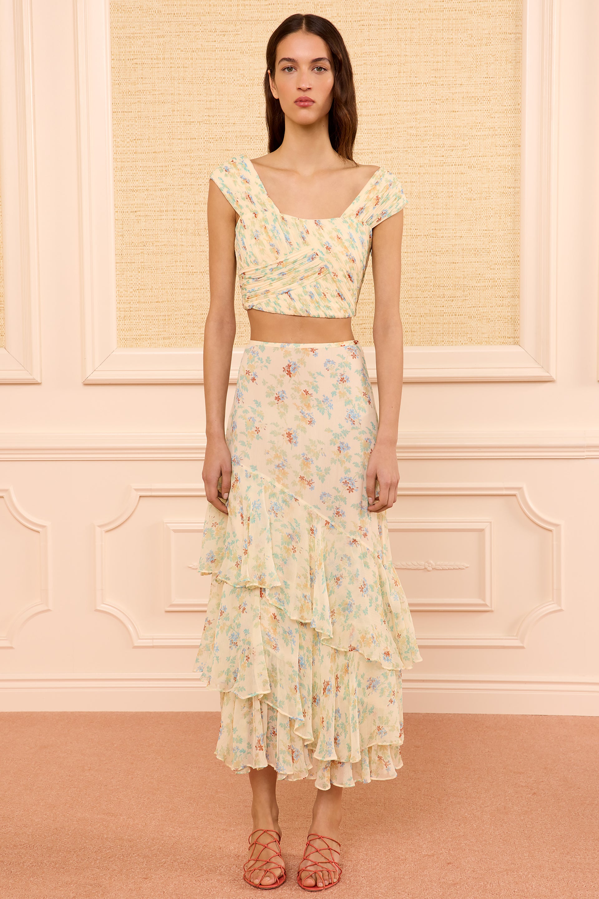 Meadow Silk Midi Skirt - Moon Petal