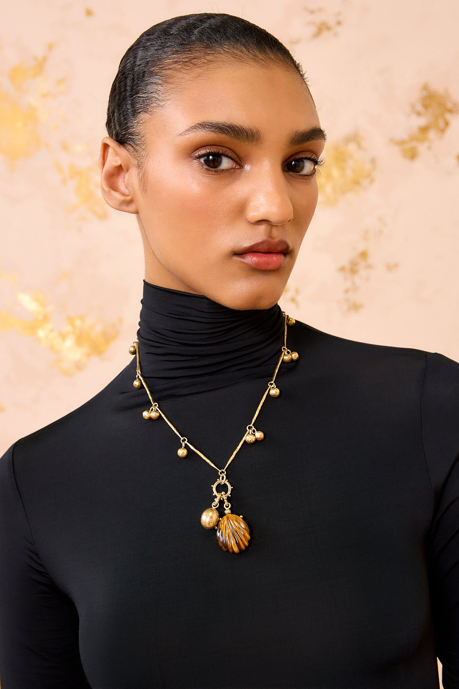 Meja Carved Shell Necklace - Tiger's Eye