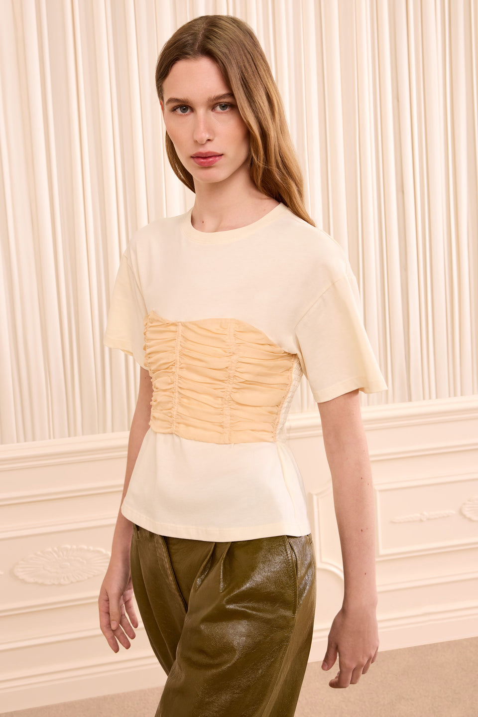Mila Short Sleeve Cotton Top - Pearl