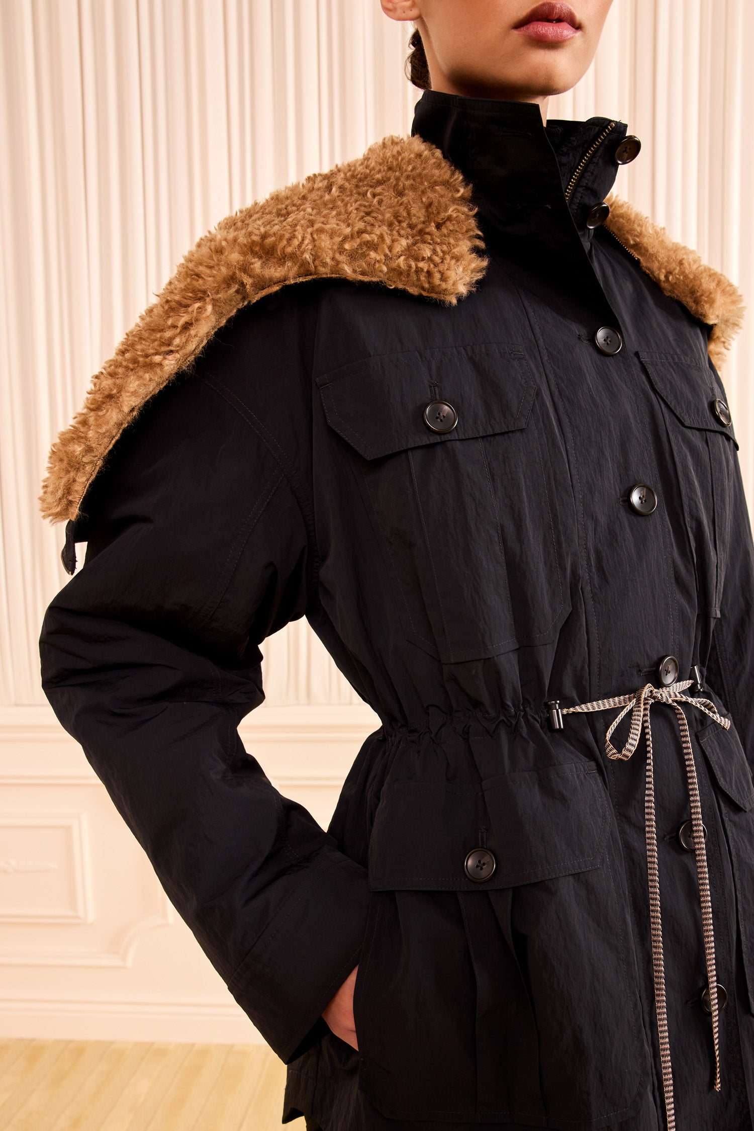 Ulla Johnson Milo Jacket with Fur Lined Hood - Noir