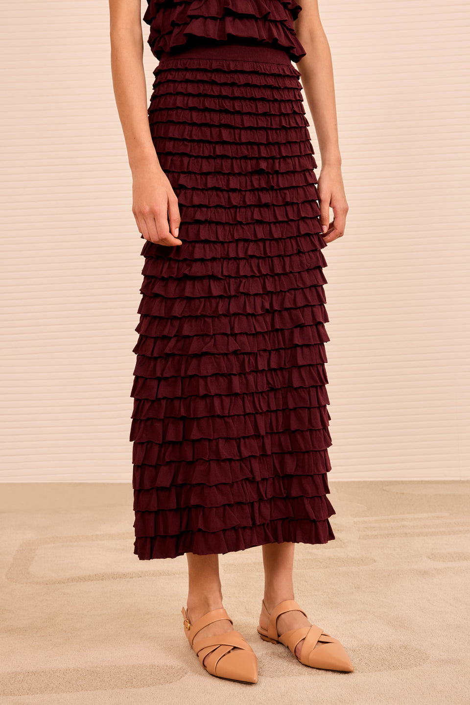 Mimi Ruffled Midi Skirt - Claret
