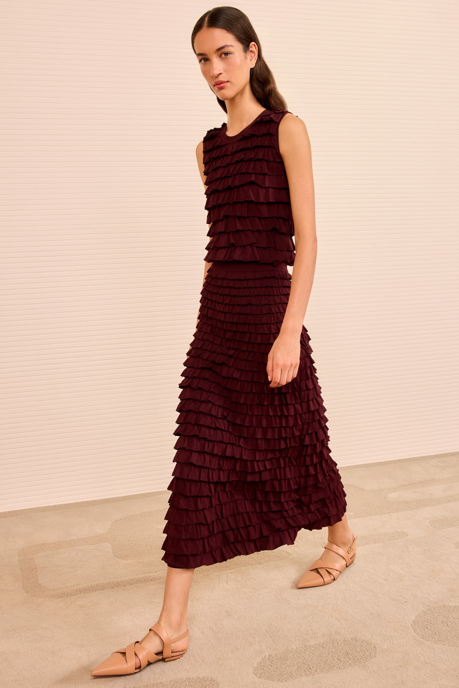 Mimi Ruffled Midi Skirt - Claret