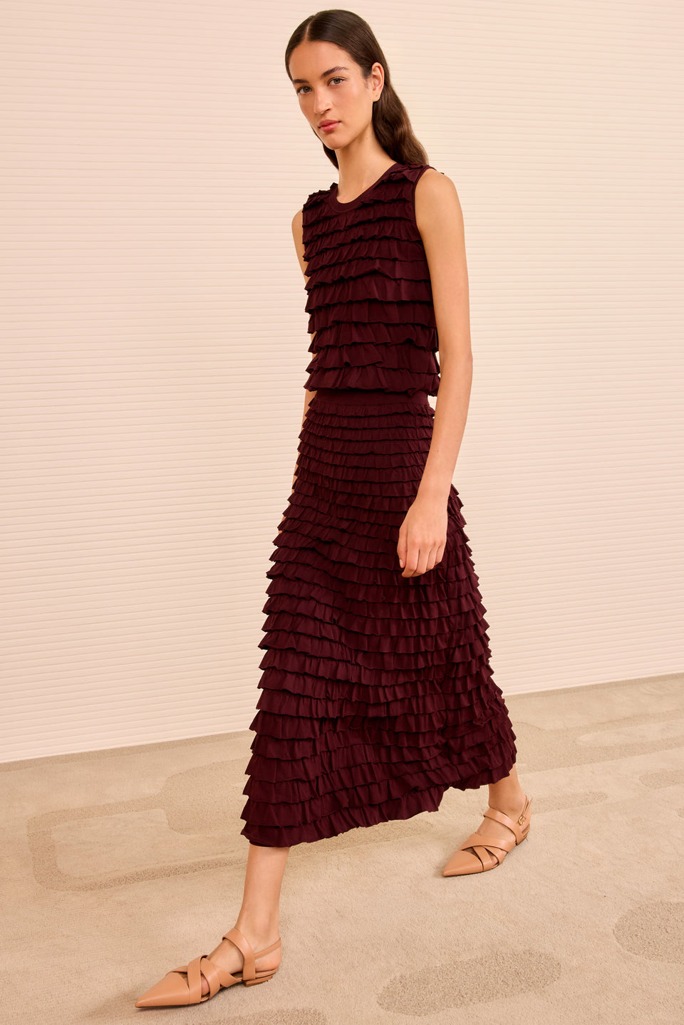 Mimi Ruffled Midi Skirt - Claret