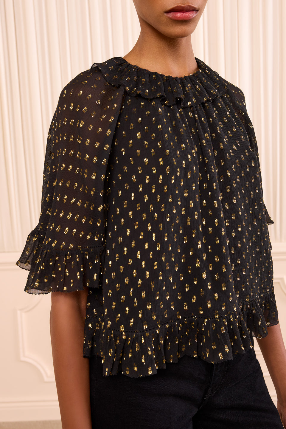 Minna Short Sleeve Silk Blouse - Noir