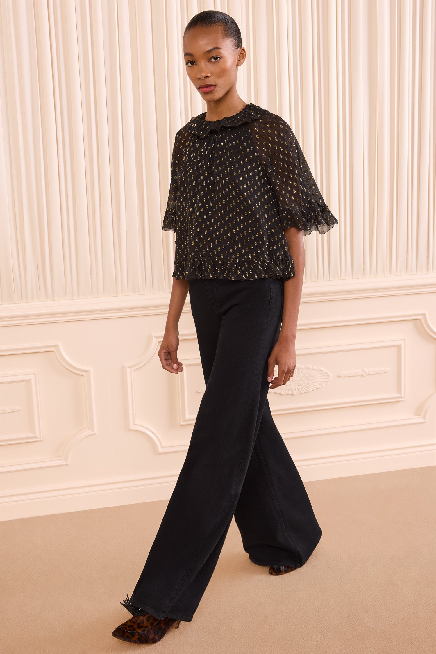 Minna Short Sleeve Silk Blouse - Noir