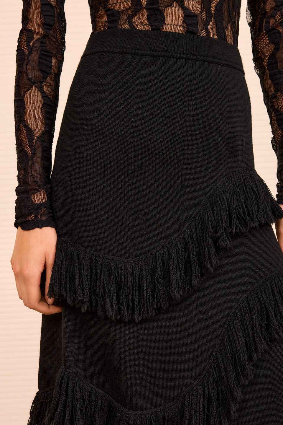 Mirena Long Knit Skirt w/ Fringe - Noir