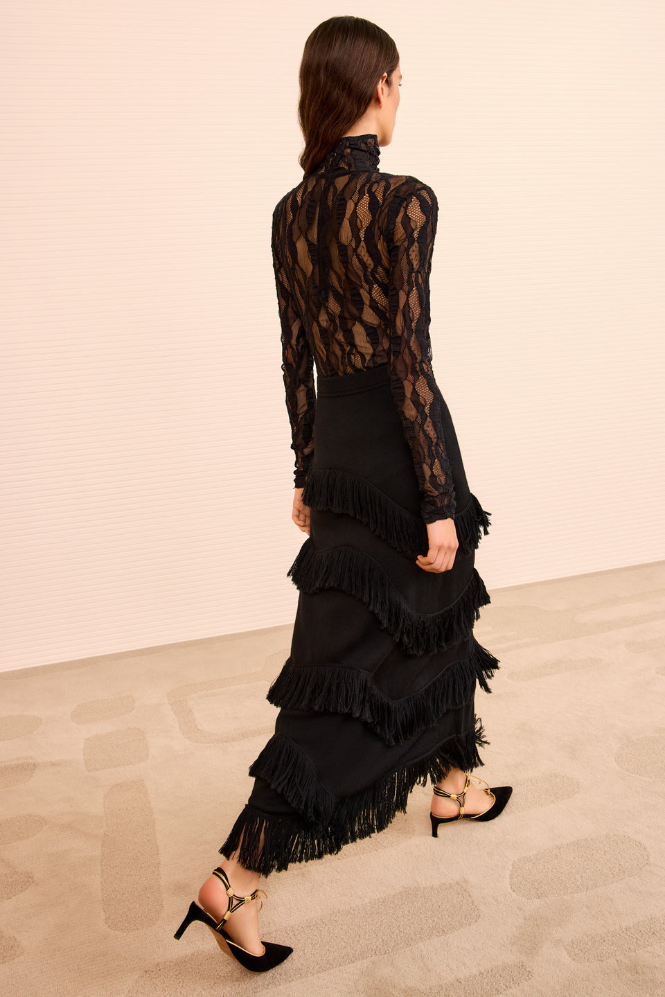 Mirena Long Knit Skirt w/ Fringe - Noir