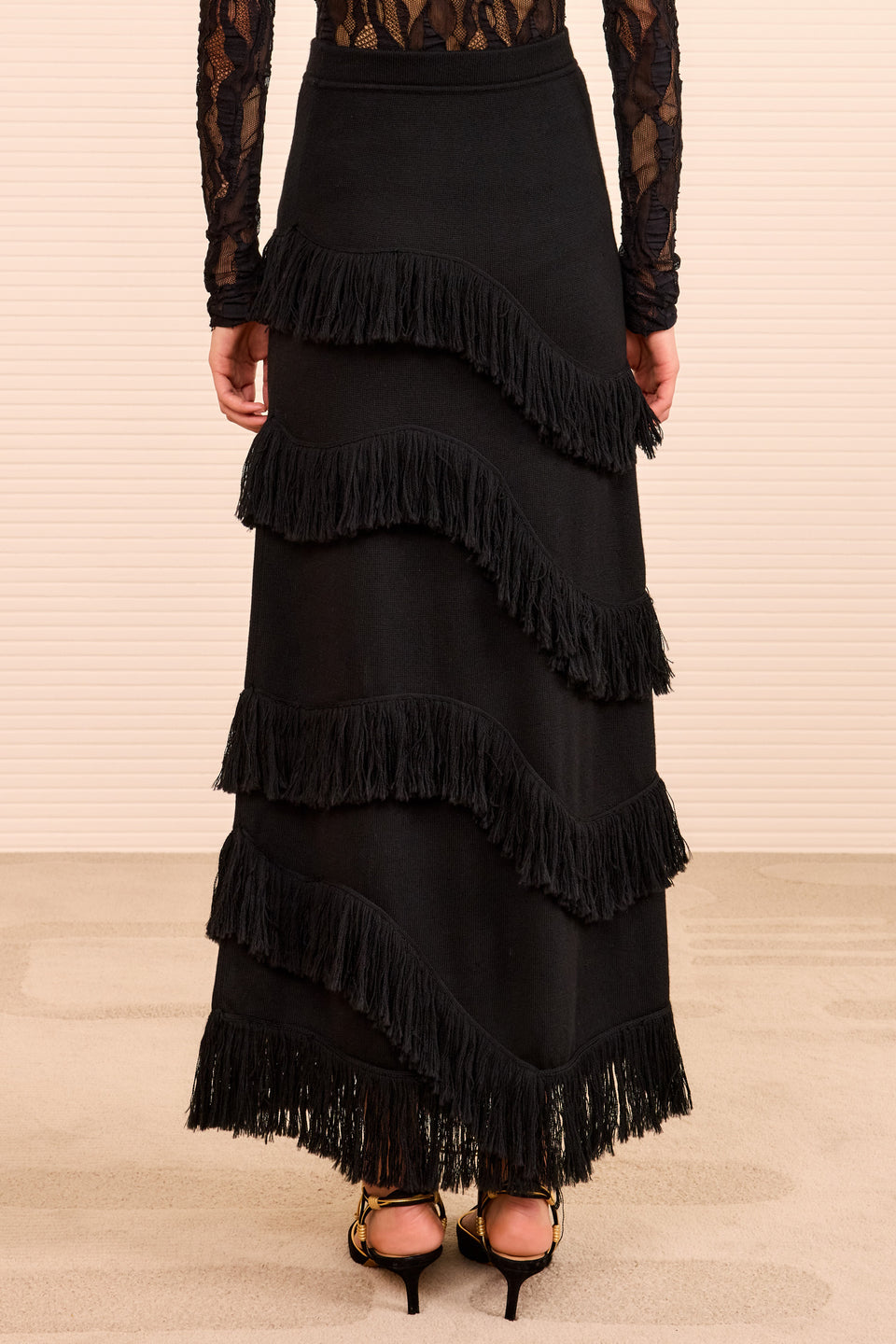 Mirena Long Knit Skirt w/ Fringe - Noir