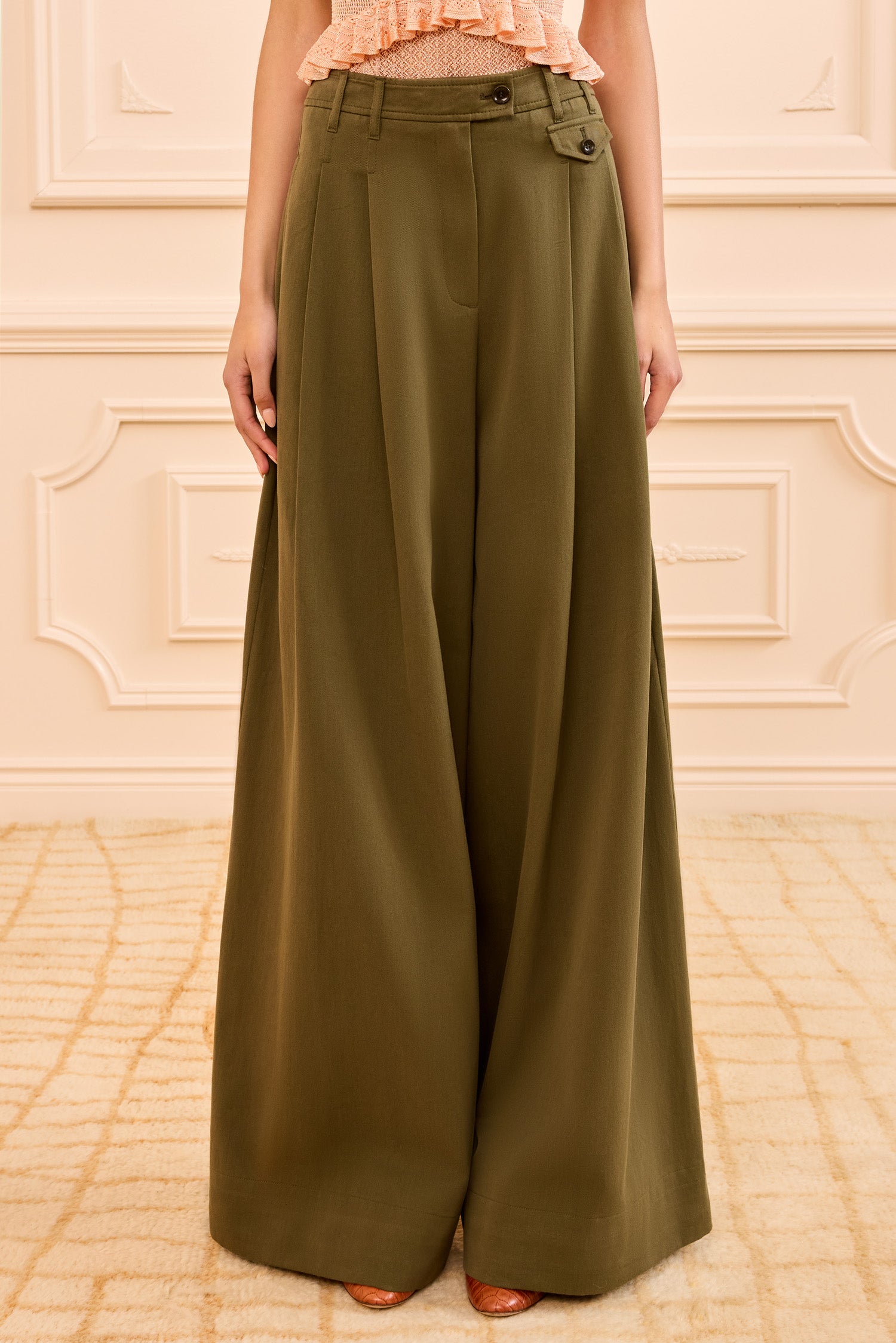 Motherwell Wide Leg Trouser - Pinon Green Mid Rise Cotton Pants