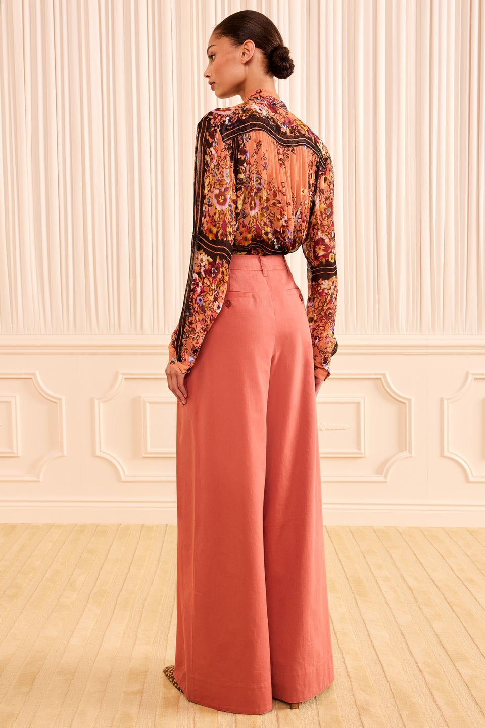 Bronze Cotton Twill Wide Leg Trouser - Back View On Model | Ulla Johnson