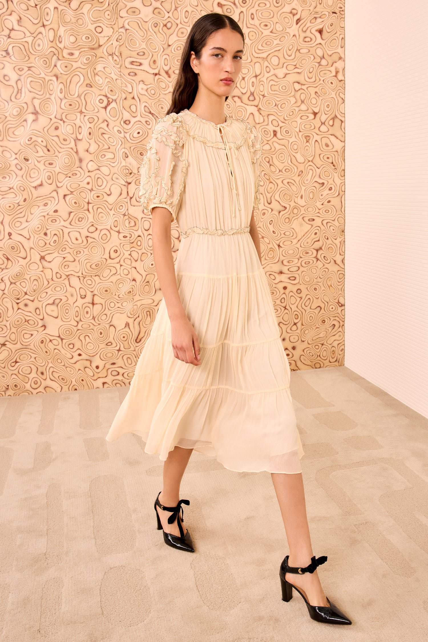 Nan Silk Short Sleeve Midi Dress - Chantilly
