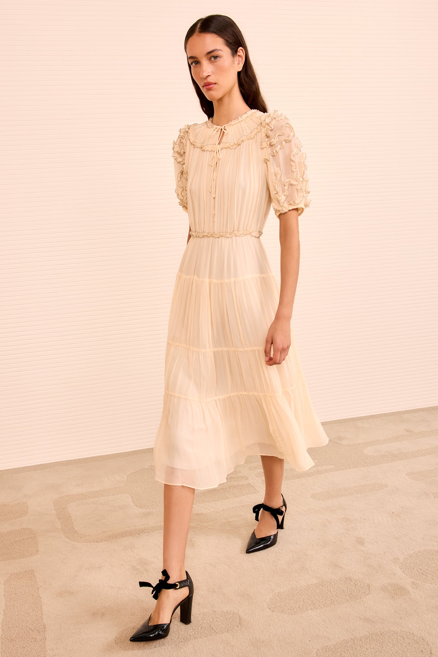 Nan Silk Short Sleeve Midi Dress - Chantilly