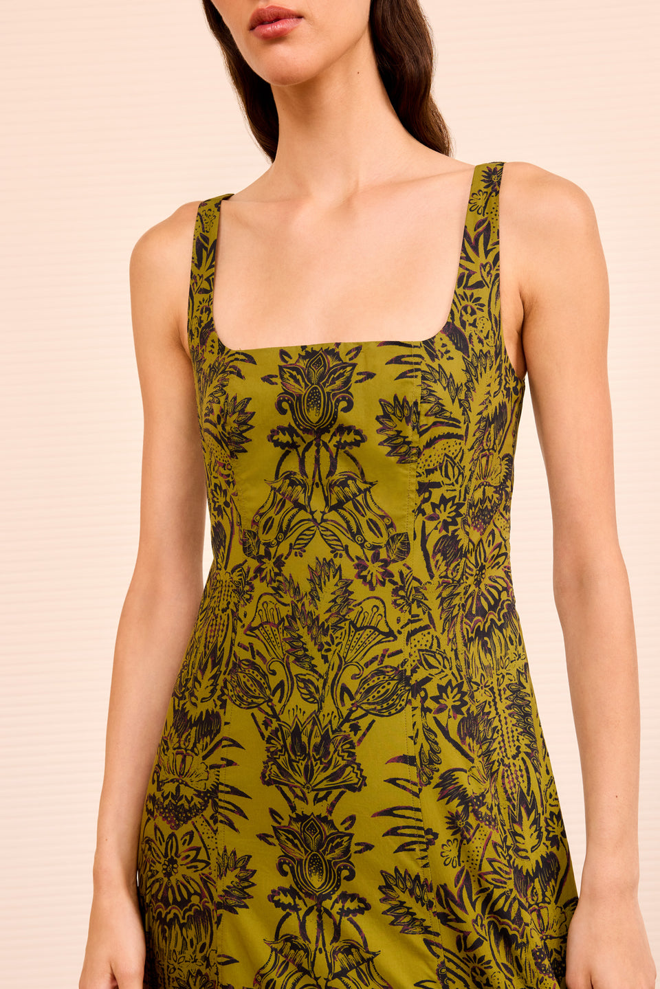 Natali Tank A-Line Dress - Olive Flora